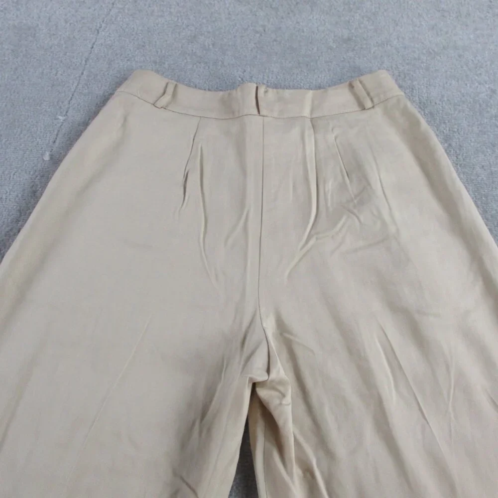 Amadi Wide Leg Pants Womens Medium Khaki Beige Tencel Blend Pleated High Waisted - Picture 4 of 12